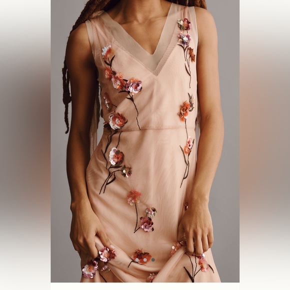 Anthropologie Maeve Sleevless Floral Shine Midi Dress - Picture 2 of 9